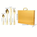 Jogo Talheres 24 Peças Faqueiro Dourado Aço Inox Premium Luxo cozinha Com Maleta