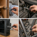 Ferramentas do kit utilizadas em ajustes de guarda-roupa, carro, gabinete de computador e bicicleta.